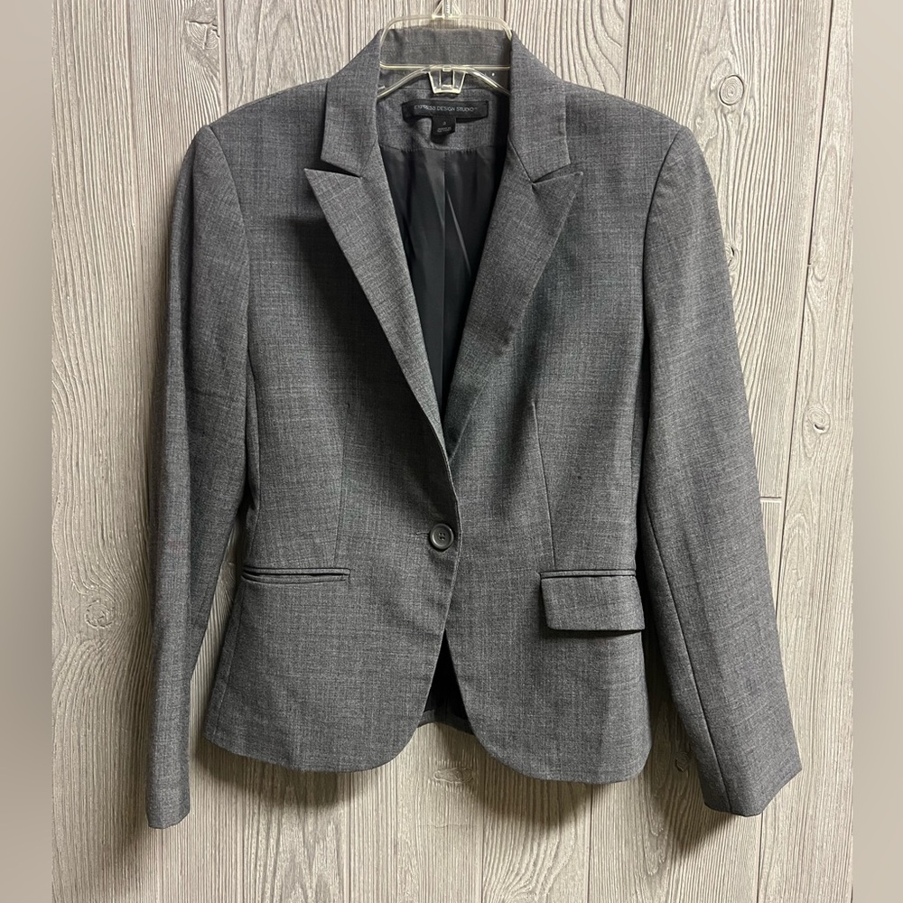 Express Gray One Button Career Blazer Dressy Size 2